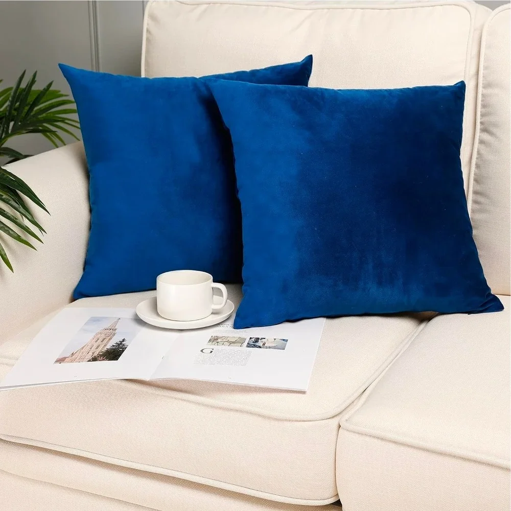 Velvet Pillow Cases Blue New Set of 2 18